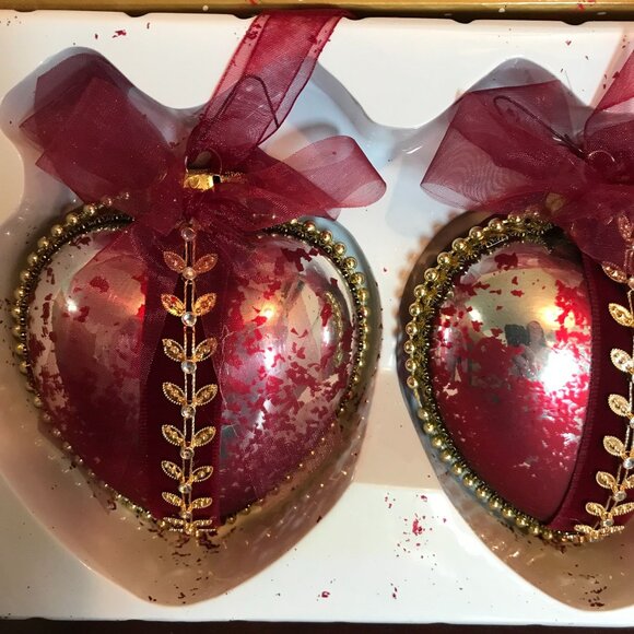 DILLARDS XMAS Red Large 5" GLASS HEARTS ORNAMENT LOT  2 BOX - Picture 10 of 12